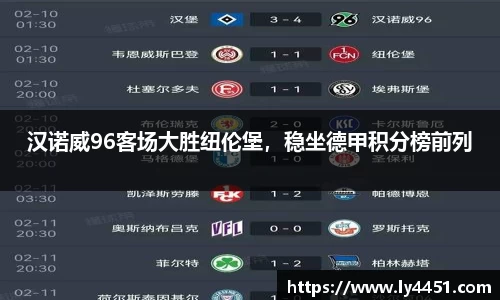 汉诺威96客场大胜纽伦堡，稳坐德甲积分榜前列