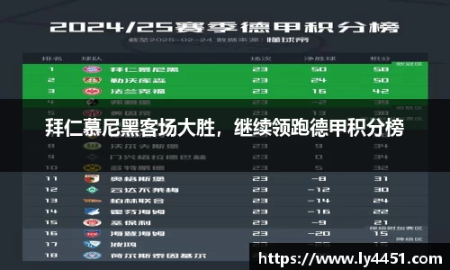 拜仁慕尼黑客场大胜，继续领跑德甲积分榜